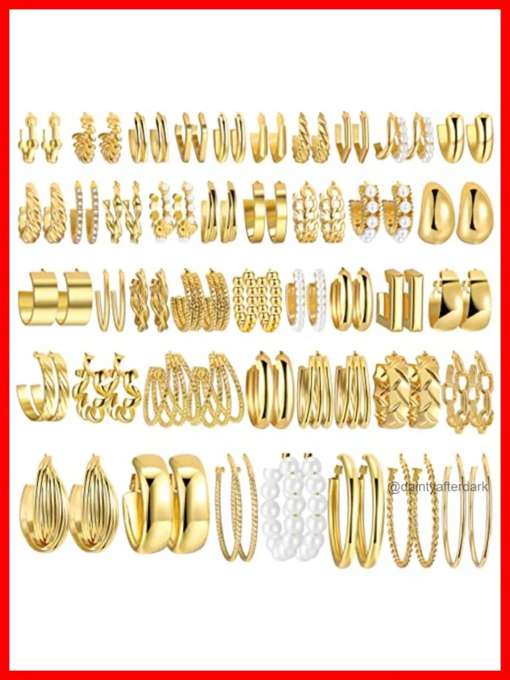 42 Pair Gold Hoop Earrings Set Hypoallergenic Lightweight Women Multipack